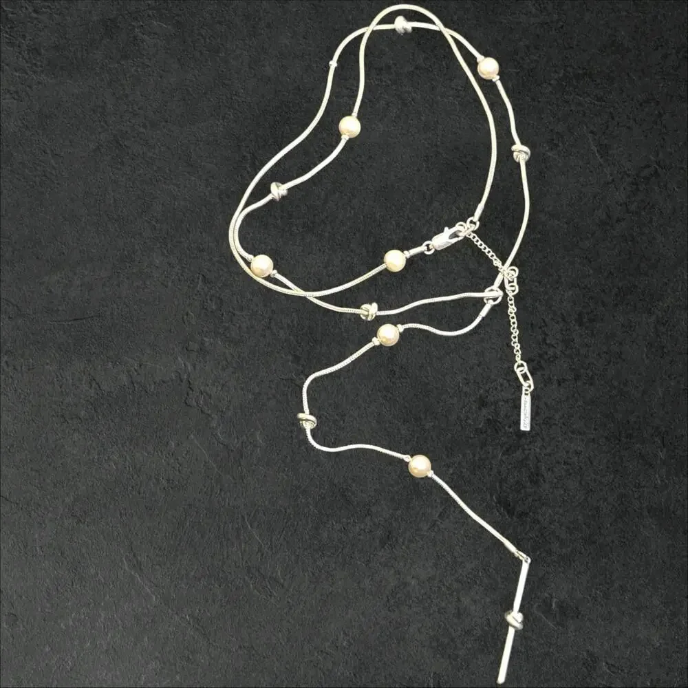Kenneth Cole Silver Tone‎ Long Y-Drop Station Necklace 30